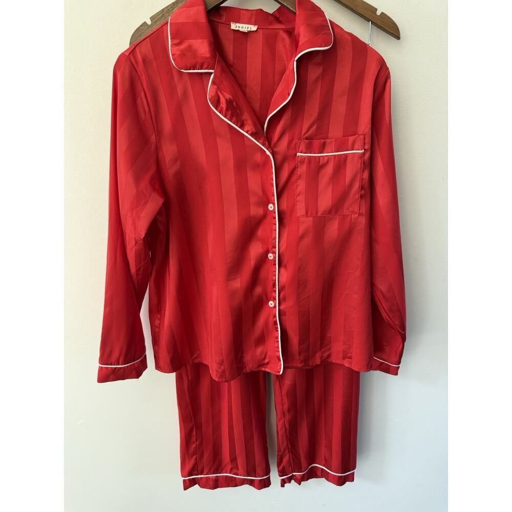 Jodifl Satin Striped Pajamas Womens Red Size Small Pajama Set Loungewear
